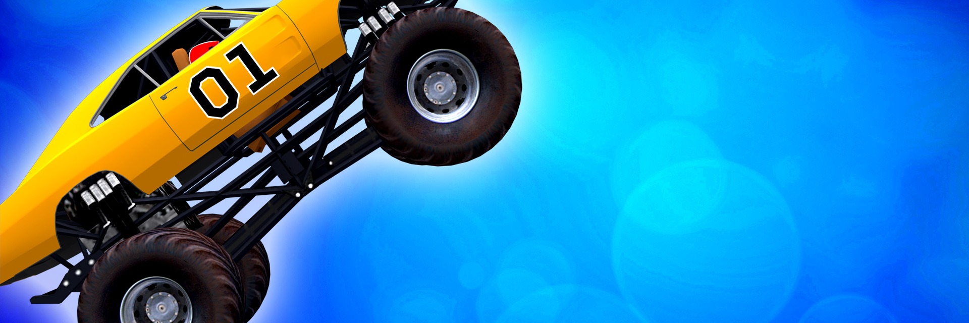 Monster truck jumping through a freestyle course